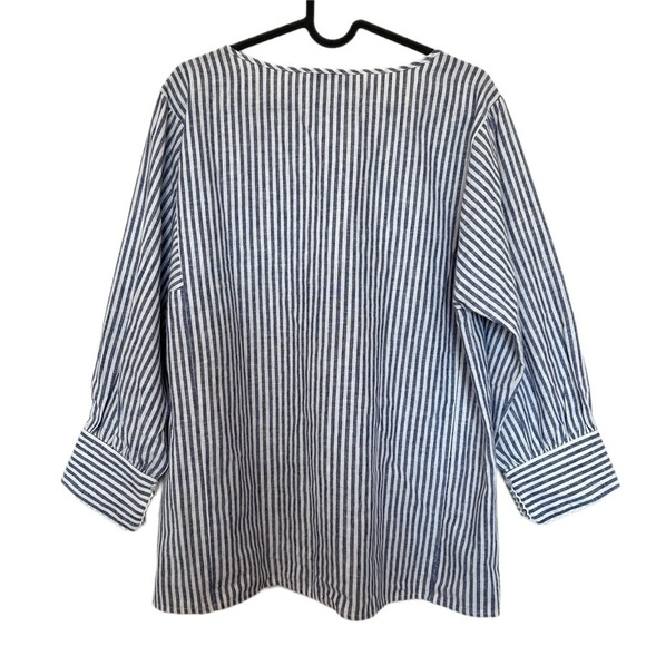 Neiman Marcus Linen Blend Striped Embroidered Tassel Tie Top Medium Resortwear - Picture 7 of 7